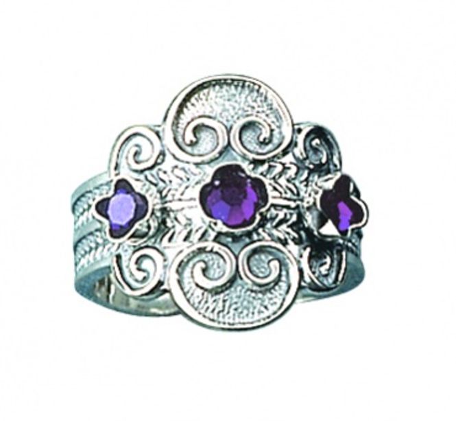 Hovedbilde ring, oksidert m.lilla stein