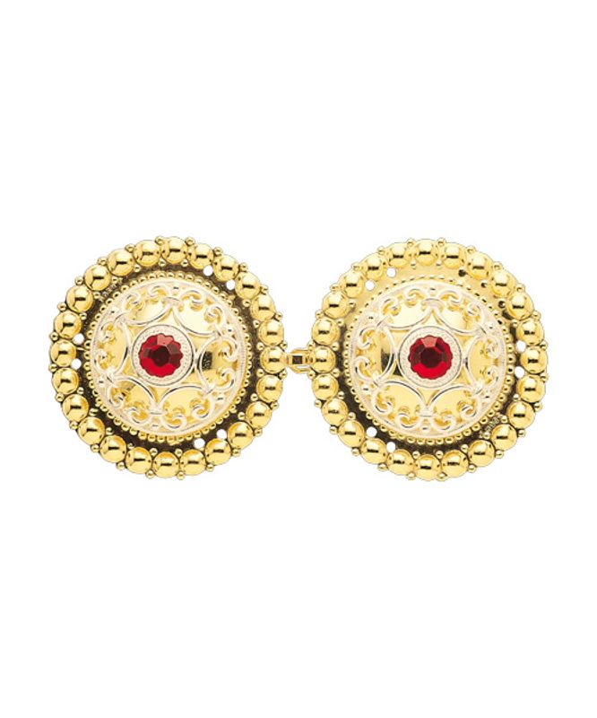 Beltespenne til skinnlist med raud stein, forgylt